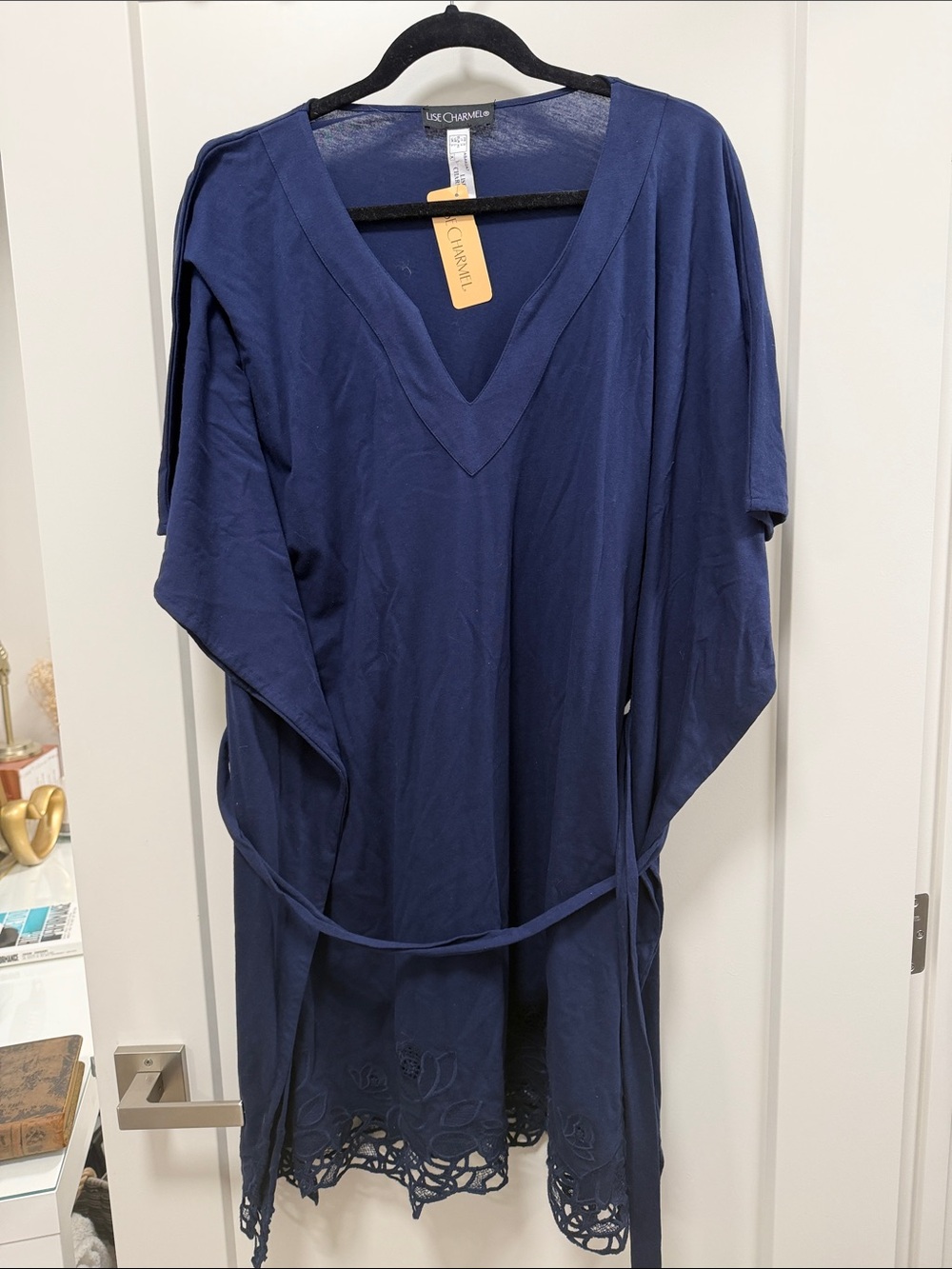 Lise Charmel Navy V-Neck Chemise with Lace Hem